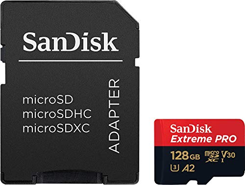 SanDisk Extreme PRO - Tarjeta de memoria microSDXC de 128 GB con adaptador SD, A2, hasta 170 MB/s, Class 10, U3 y V30