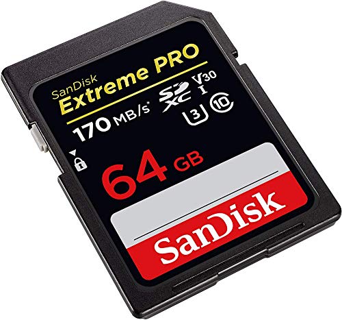 SanDisk Extreme PRO - Tarjeta de Memoria SDXC de 64 GB, hasta 170 MB/s, UHS-I, Class 10, U3,V30