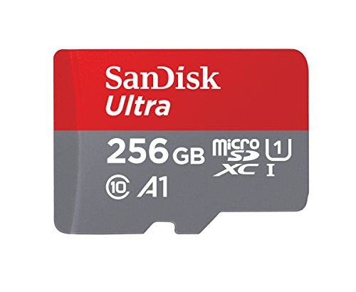 SanDisk Ultra Tarjeta de memoria microSDXC con adaptador SD, hasta 100 MB/s, rendimiento de apps A1, Clase 10, U1, 256 GB, Gris y Rojo