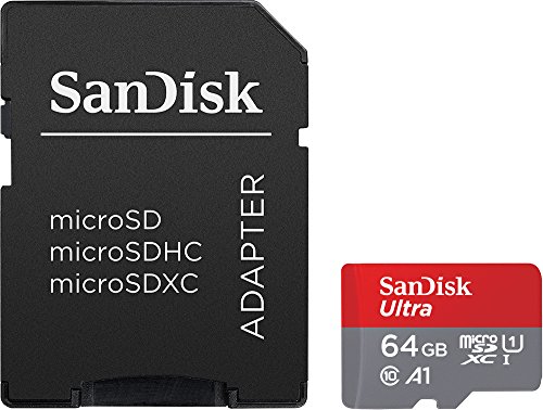 SanDisk Ultra Tarjeta de memoria microSDXC con adaptador SD, hasta 100 MB/s, rendimiento de apps A1, Clase 10, U1, 64 GB, Gris y Rojo