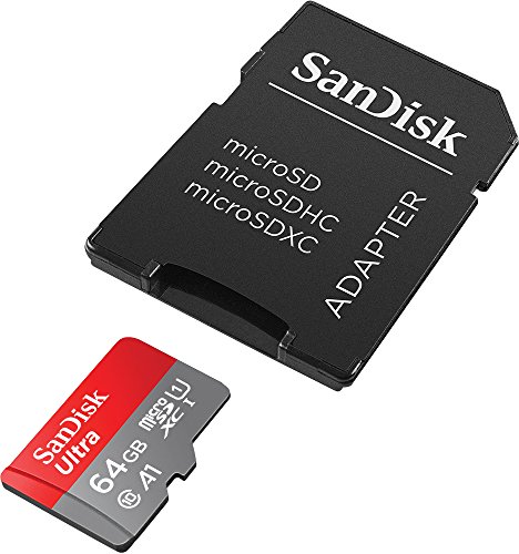 SanDisk Ultra Tarjeta de memoria microSDXC con adaptador SD, hasta 100 MB/s, rendimiento de apps A1, Clase 10, U1, 64 GB, Gris y Rojo