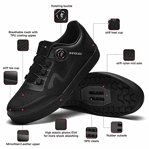 Sandugo Mountain Bike D/H SPD Zapatillas MTB Convertibles para Pedales Planos Zapatos Negro