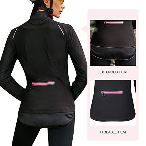 Santic Chaquetas Ciclismo Mujer Chaquetas Running Polar Invierno Manga Larga Cortavientos Maillots Jersey Térmico Negro Rosa