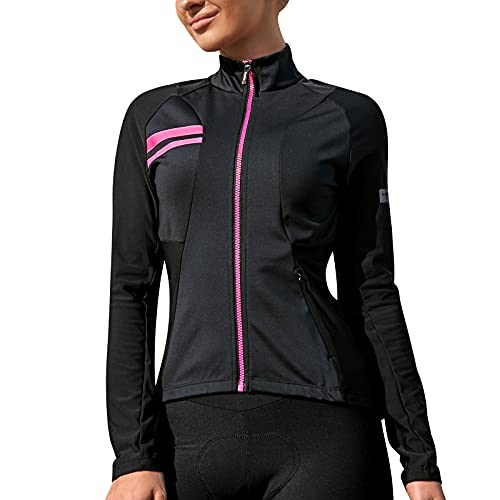 Santic Chaquetas Ciclismo Mujer Chaquetas Running Polar Invierno Manga Larga Cortavientos Maillots Jersey Térmico Negro Rosa