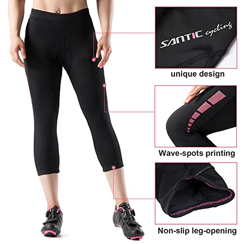 Santic Culote Bicicleta Mujer 3/4 Culotes Ciclismo Culote MTB Pantalon Ciclista Mujer con Badana Rosa EU S