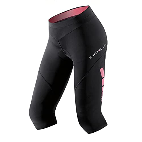 Santic Culote Bicicleta Mujer 3/4 Culotes Ciclismo Culote MTB Pantalon Ciclista Mujer con Badana Rosa EU S