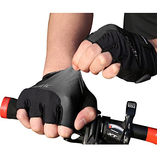 Santic Guantes Ciclismo Hombre Verano Guantes Bici Guantes Cortos para Carretera,Quedan los Dedos al Aire Negro L