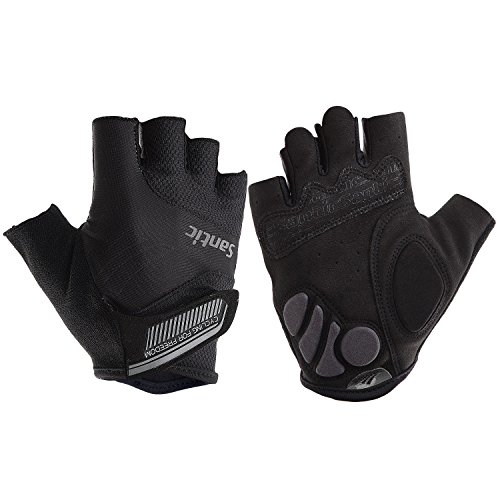 Santic Guantes Ciclismo Hombre Verano Guantes Bici Guantes Cortos para Carretera,Quedan los Dedos al Aire Negro L