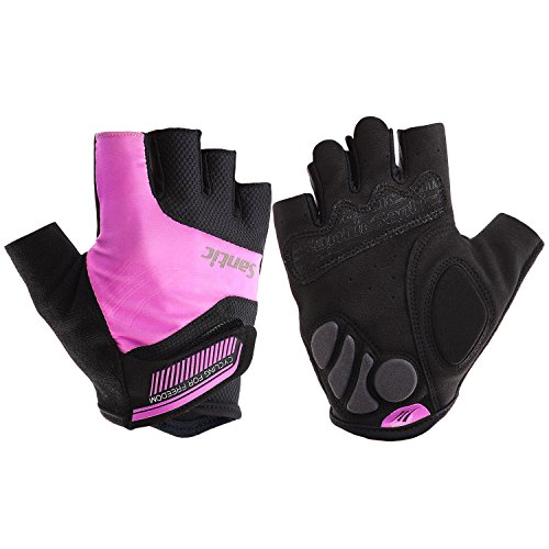 Santic Guantes Ciclismo Hombre Verano Guantes Bici Guantes Cortos para Carretera,Quedan los Dedos al Aire Rosa S