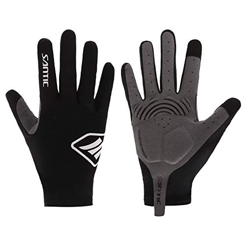 Santic Guantes Ciclismo Invierno Guantes Bicicleta Montaña Carretera Completo Dedo para Hombres y Mujers Ciclistas Negro M