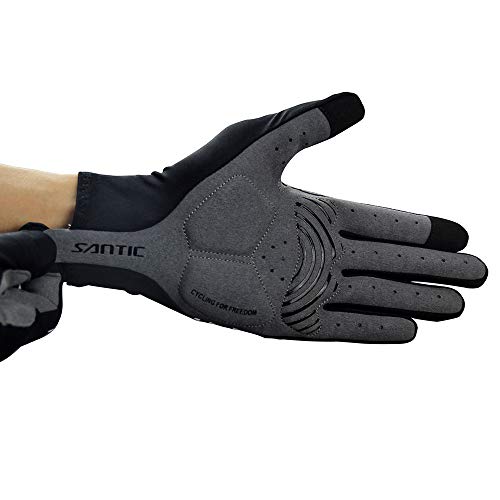 Santic Guantes Ciclismo Invierno Guantes Bicicleta Montaña Carretera Completo Dedo para Hombres y Mujers Ciclistas Negro M