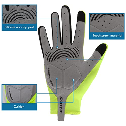 Santic Guantes Ciclismo Invierno Guantes Bicicleta Montaña Carretera Completo Dedo para Hombres y Mujers Ciclistas Verde XL