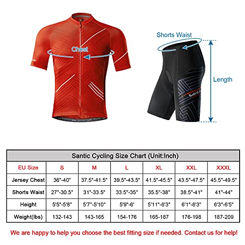 Santic Hombre Traje de Ciclismo Culotte Bici Ropa Hombre Verano Maillot Bicicleta Hombre Rojo EU 3XL