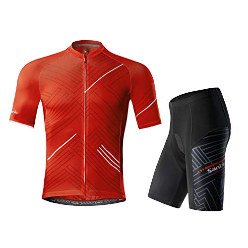 Santic Hombre Traje de Ciclismo Culotte Bici Ropa Hombre Verano Maillot Bicicleta Hombre Rojo EU 3XL