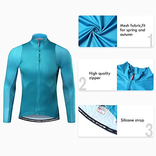 Santic Maillot Bicicleta Hombre Maillot Ciclismo con Mangas Largas con Bolsillos como Camiseta Interior en Invierno Azul EU M