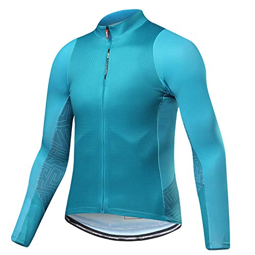 Santic Maillot Bicicleta Hombre Maillot Ciclismo con Mangas Largas con Bolsillos como Camiseta Interior en Invierno Azul EU M