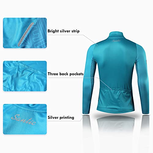 Santic Maillot Bicicleta Hombre Maillot Ciclismo con Mangas Largas con Bolsillos como Camiseta Interior en Invierno Azul EU M