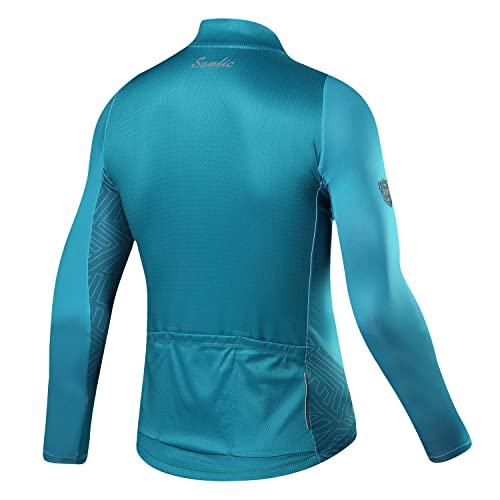 Santic Maillot Bicicleta Hombre Maillot Ciclismo con Mangas Largas con Bolsillos como Camiseta Interior en Invierno Azul EU XXL