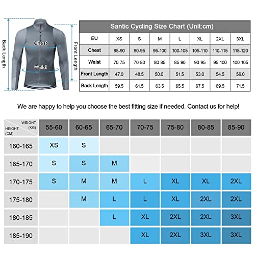 Santic Maillot Bicicleta Hombre Maillot Ciclismo con Mangas Largas con Bolsillos como Camiseta Interior en Invierno Gris EU L