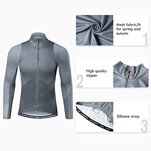 Santic Maillot Bicicleta Hombre Maillot Ciclismo con Mangas Largas con Bolsillos como Camiseta Interior en Invierno Gris EU L