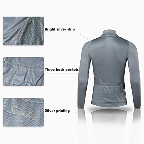 Santic Maillot Bicicleta Hombre Maillot Ciclismo con Mangas Largas con Bolsillos como Camiseta Interior en Invierno Gris EU L