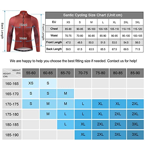 Santic Maillot Bicicleta Hombre Maillot Ciclismo con Mangas Largas con Bolsillos como Camiseta Interior en Invierno Rojo de Ladrillo EU L