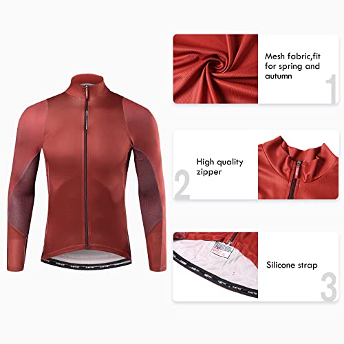 Santic Maillot Bicicleta Hombre Maillot Ciclismo con Mangas Largas con Bolsillos como Camiseta Interior en Invierno Rojo de Ladrillo EU L