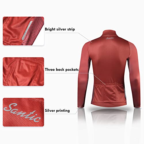 Santic Maillot Bicicleta Hombre Maillot Ciclismo con Mangas Largas con Bolsillos como Camiseta Interior en Invierno Rojo de Ladrillo EU L