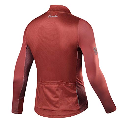 Santic Maillot Bicicleta Hombre Maillot Ciclismo con Mangas Largas con Bolsillos como Camiseta Interior en Invierno Rojo de Ladrillo EU S