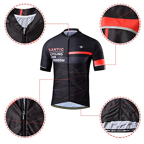 Santic Maillot Bicicleta Hombre, Maillot Ciclismo Hombre, Camiseta y Camisa de Ciclismo para Hombres con Mangas Cortas Rojo EU Talla L