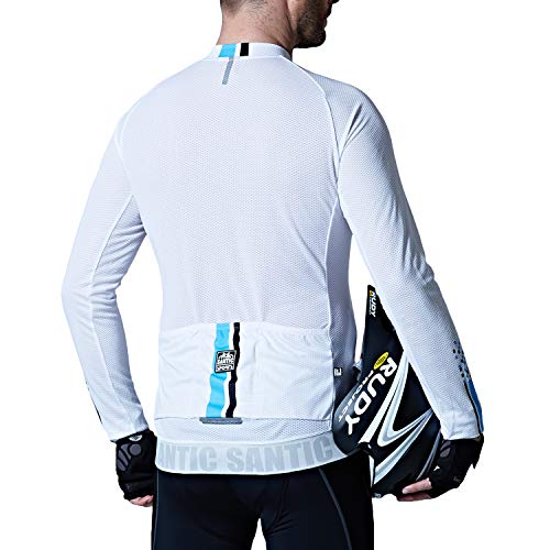 Santic Maillot Bicicleta Hombre Manga Larga MTB Maillot Ciclismo Hombre Otoño/Invierno White EU XXL