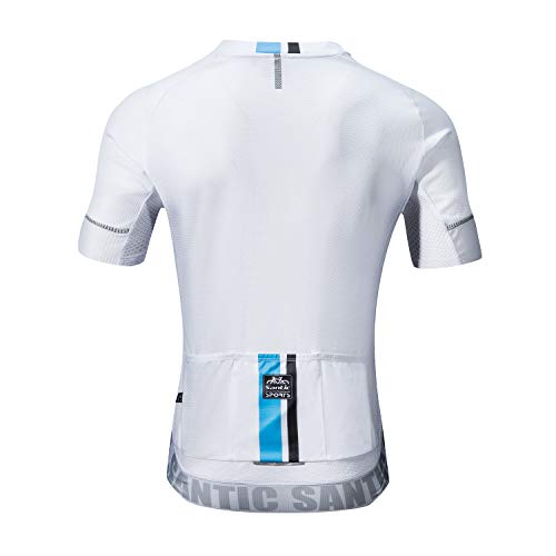 Santic Maillot Ciclismo Hombre Verano Maillot Bicicleta Montaña Bike MTB Camiseta con Mangas Cortas Blanco EU M