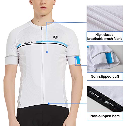 Santic Maillot Ciclismo Hombre Verano Maillot Bicicleta Montaña Bike MTB Camiseta con Mangas Cortas Blanco EU M