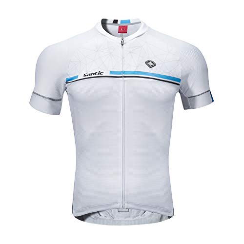 Santic Maillot Ciclismo Hombre Verano Maillot Bicicleta Montaña Bike MTB Camiseta con Mangas Cortas Blanco EU M