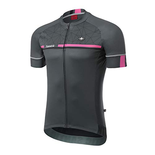 Santic Maillot Ciclismo Hombre Verano Maillot Bicicleta Montaña Bike MTB Camiseta con Mangas Cortas Gris EU L