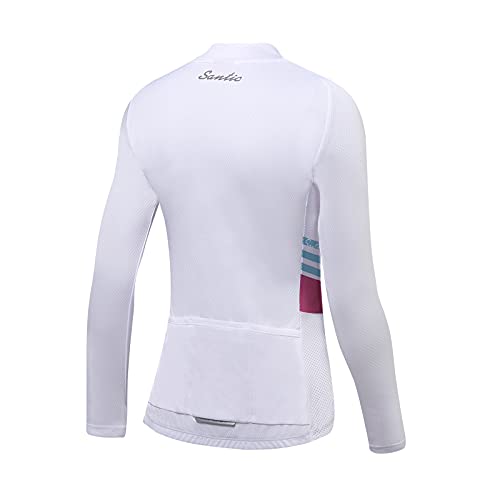 Santic Maillot Ciclismo Mujer Maillot Bicicleta Mujer con Mangas Largas Camiseta Ciclista Maillot MTB con Bolsillos Blanco EU M