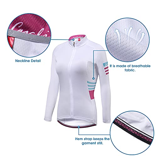 Santic Maillot Ciclismo Mujer Maillot Bicicleta Mujer con Mangas Largas Camiseta Ciclista Maillot MTB con Bolsillos Blanco EU M