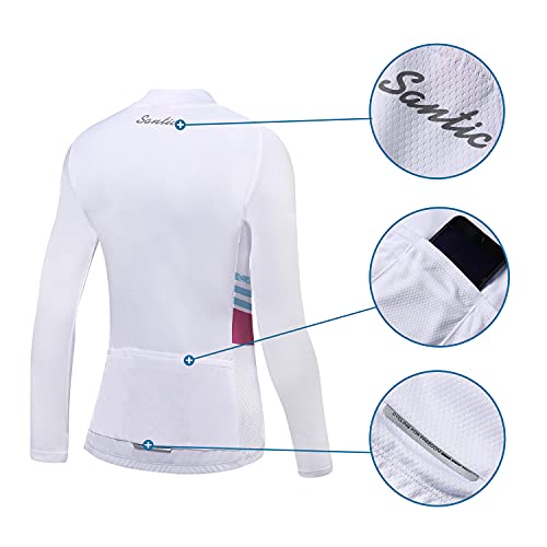 Santic Maillot Ciclismo Mujer Maillot Bicicleta Mujer con Mangas Largas Camiseta Ciclista Maillot MTB con Bolsillos Blanco EU M