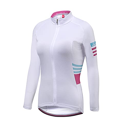 Santic Maillot Ciclismo Mujer Maillot Bicicleta Mujer con Mangas Largas Camiseta Ciclista Maillot MTB con Bolsillos Blanco EU M