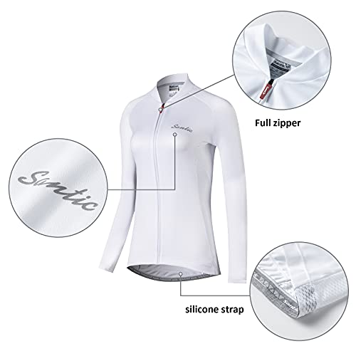 Santic Maillot Ciclismo Mujer Manga Larga Maillot Bicicleta Montaña Camiseta Ciclismo con Bolsillos Blanco EU XXXL