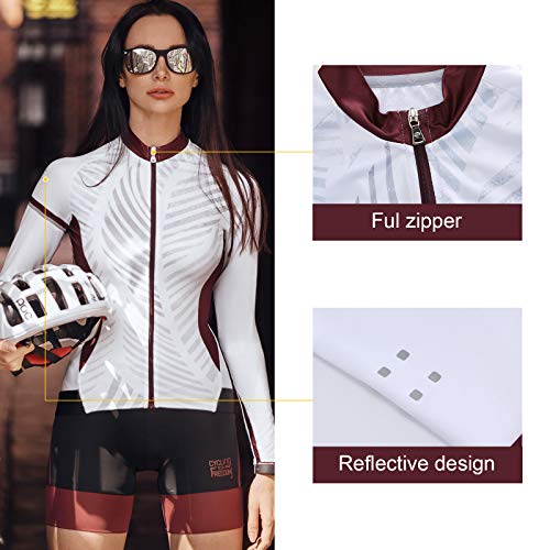 Santic Maillot Ciclismo Mujer Manga Larga Maillot Bicicleta Montaña Camiseta Ciclismo con Bolsillos Rojo EU M