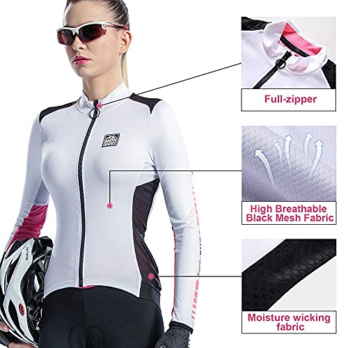 Santic Maillot Ciclismo Mujer Manga Larga Maillot Bicicleta Montaña Camiseta MTB con Bolsillos Fino Blanco EU S