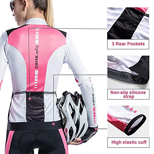 Santic Maillot Ciclismo Mujer Manga Larga Maillot Bicicleta Montaña Camiseta MTB con Bolsillos Fino Blanco EU S