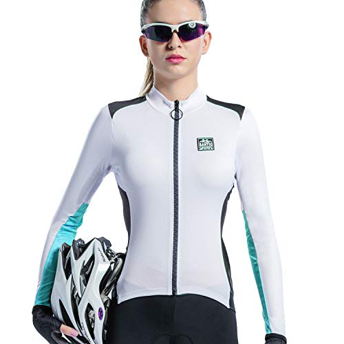 Santic Maillot Ciclismo Mujer Manga Larga Maillot Bicicleta Montaña Camiseta MTB con Bolsillos Fino Blau EU L