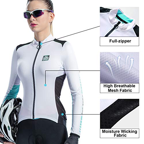 Santic Maillot Ciclismo Mujer Manga Larga Maillot Bicicleta Montaña Camiseta MTB con Bolsillos Fino Blau EU L