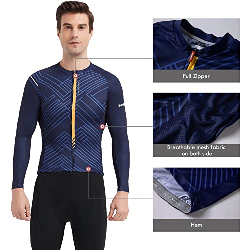 Santic Maillots Ciclismo Hombre Camisetas Ciclismo Manga Larga Azul Oscuro EU S