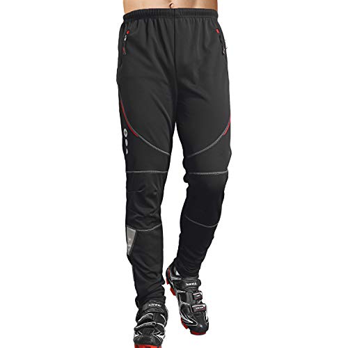 Santic Pantalon Bicicleta Hombre Largo Pantalones Ciclismo MTB Montaña Invierno con Forrados de Lana adentro Térmicos Negro EU XS