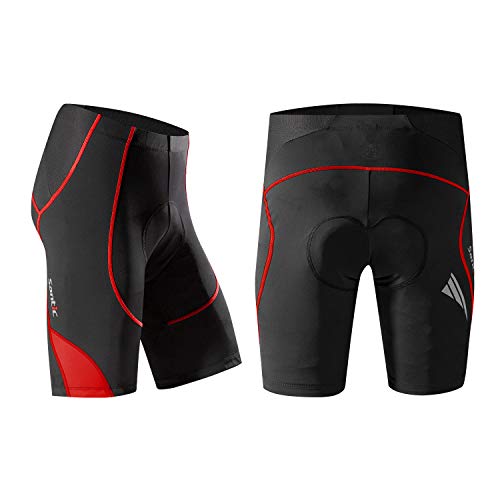 Santic Pantalon Ciclismo Hombre Corto Pantalones Bicicleta Hombre Montaña/MTB Acolchado con Badana/Almohadilla Rojo EU S