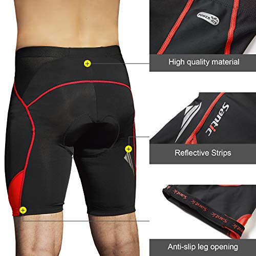 Santic Pantalon Ciclismo Hombre Corto Pantalones Bicicleta Hombre Montaña/MTB Acolchado con Badana/Almohadilla Rojo EU S