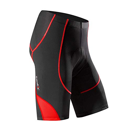 Santic Pantalon Ciclismo Hombre Corto Pantalones Bicicleta Hombre Montaña/MTB Acolchado con Badana/Almohadilla Rojo EU S